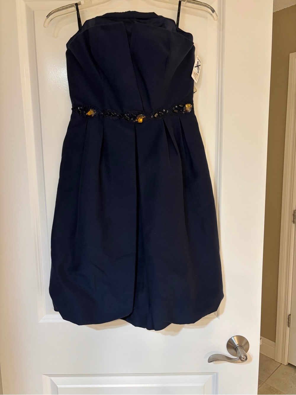 Navy Jewel-Embellished Party Dress